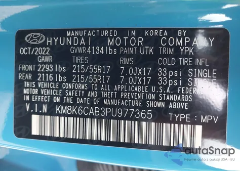 2023 Hyundai Kona Sel from USA, damaged, VIN KM8K6CAB3PU977365